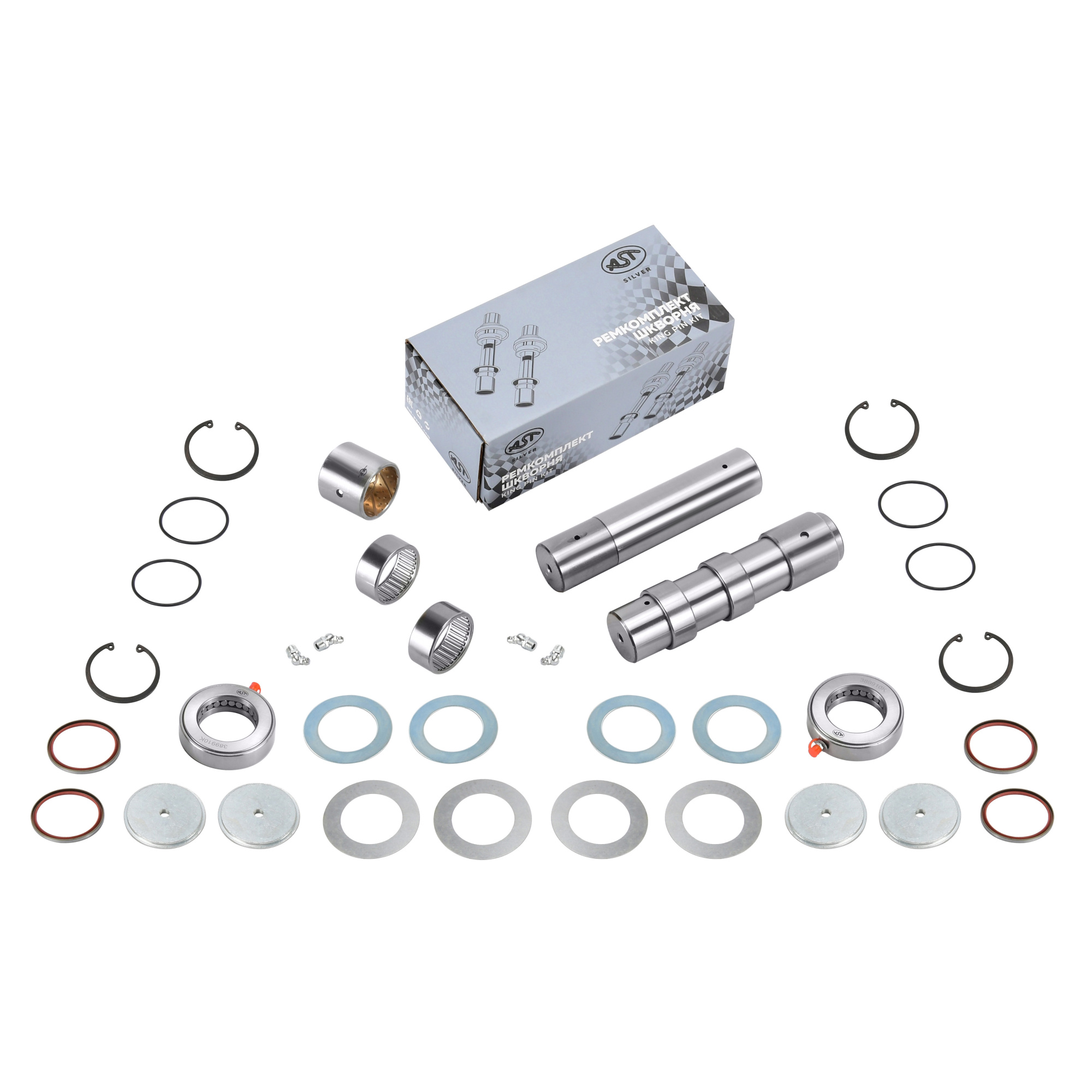 Р/к шкворня (на ось) SHAANXI F2000 49,5/40x224 (HRC>50) (AST1293/81.44205.0057) OEM AST Silver